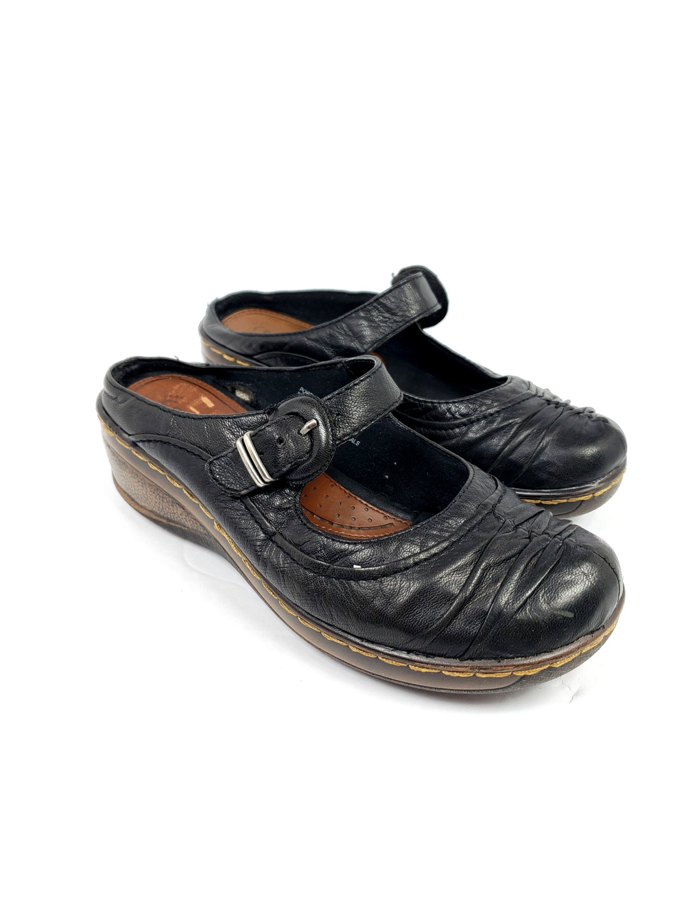 BareTraps Porsha Womens Size 7 Black Leather Mary Jane Clog Sandals